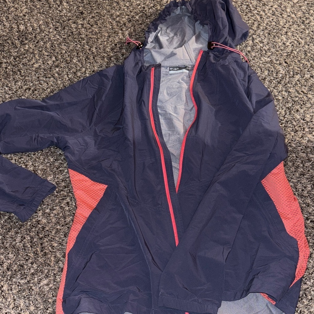 Lija Navy and Pink Hooded Raincoat